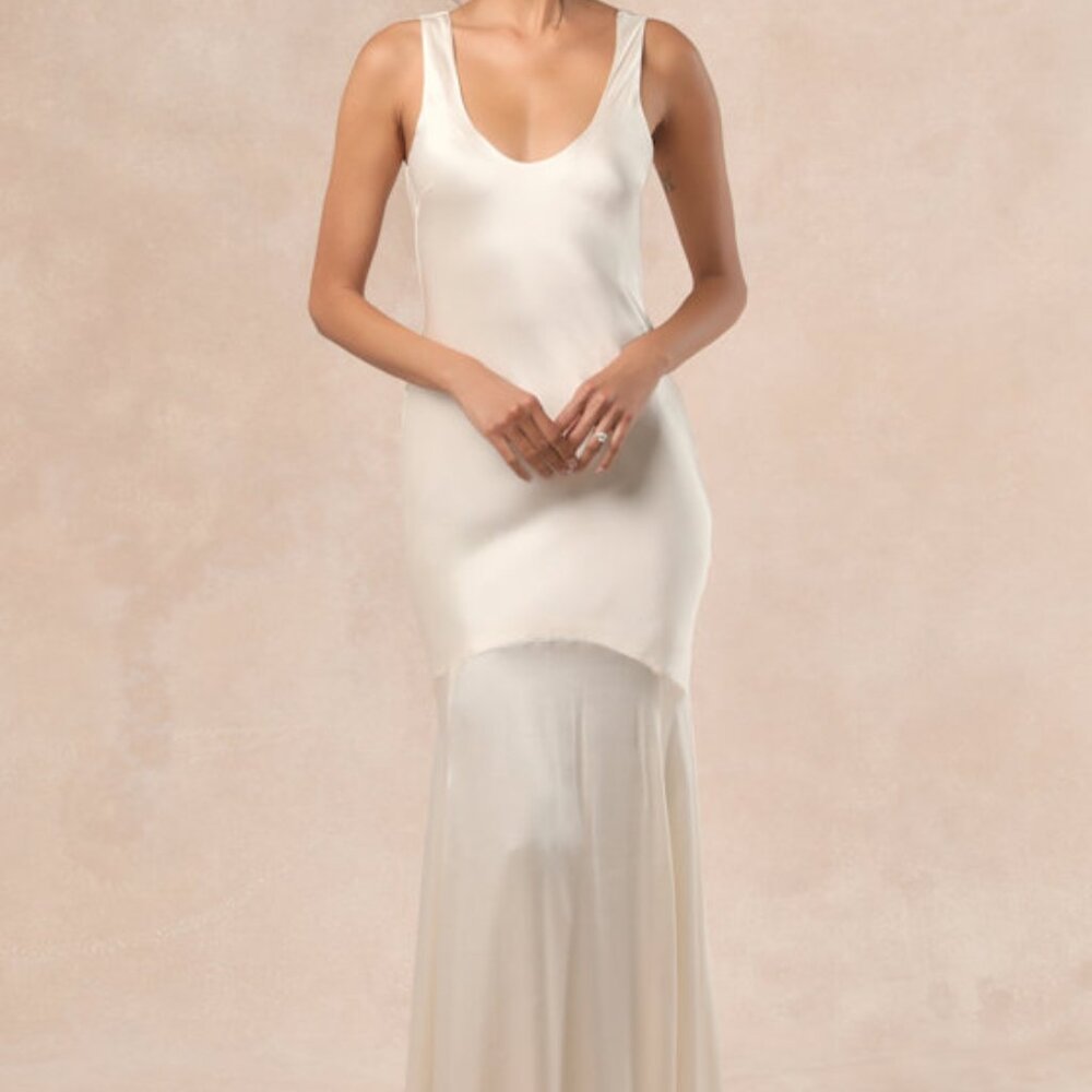 Lulus Love All Of Me Champagne Satin Maxi Dress Beige - Size XL